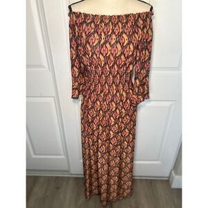 Seven Islands Womens Red Gold Metallic Paisley Off Shoulder Maxi Dress Small